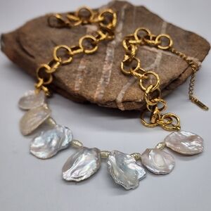 Cult Gaia Genuine Pearls 14K Gold plated Necklace Real Raw Coin Pearls